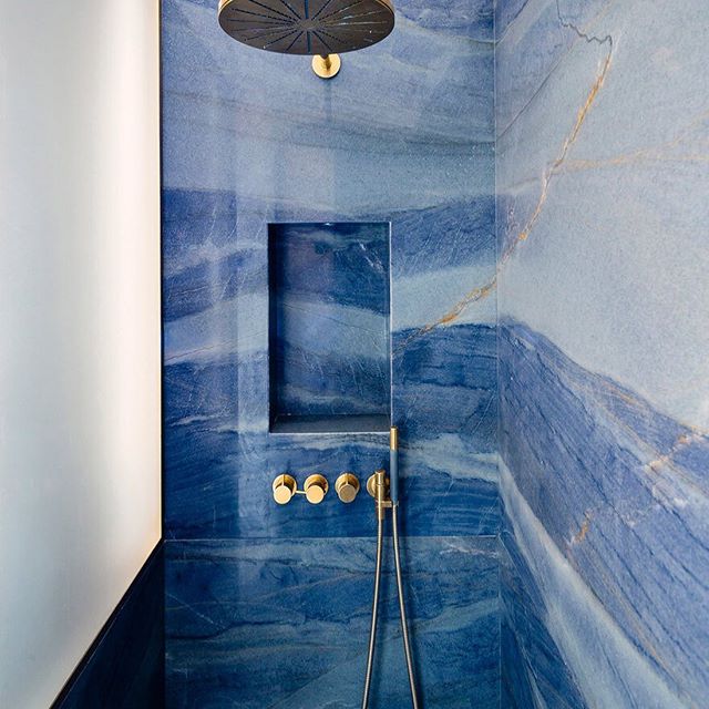 Blue marble stone bathroom splashback