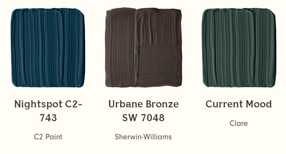  C2 Paint Nightspot, Sherwin Williams Urbane Bronze and Clare Current Mood