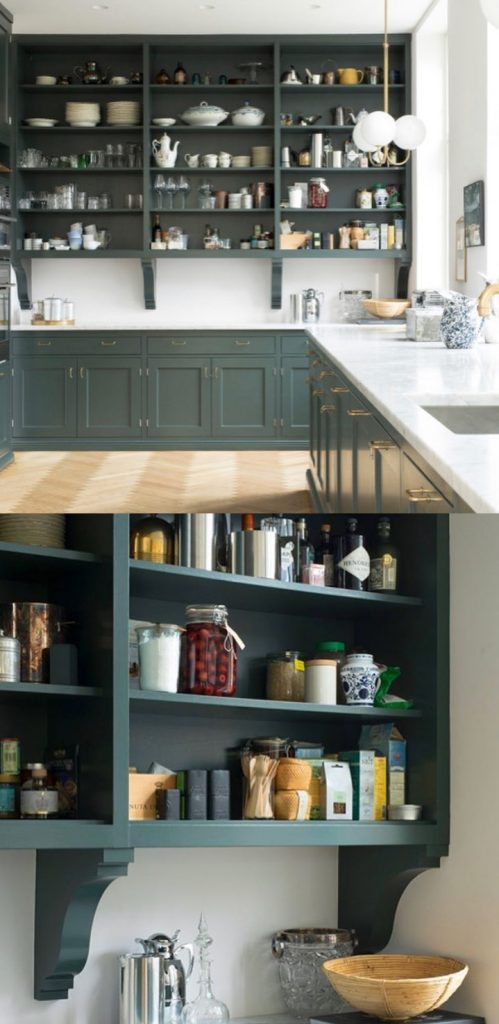 Farrow & Ball Studio Green painted kitchen cabinets