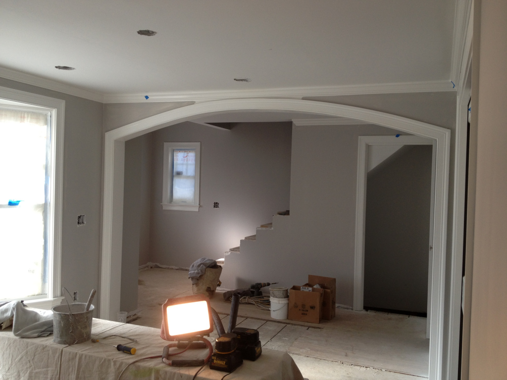 One coat of Benjamin Moore Stonington Gray