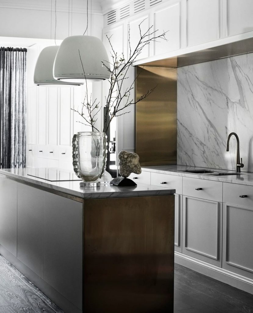  Calacatta marble and stainless steel kitchen