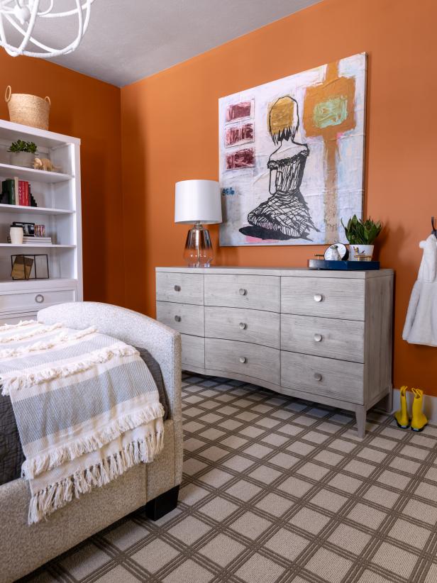 Child bedroom with orange painted walls