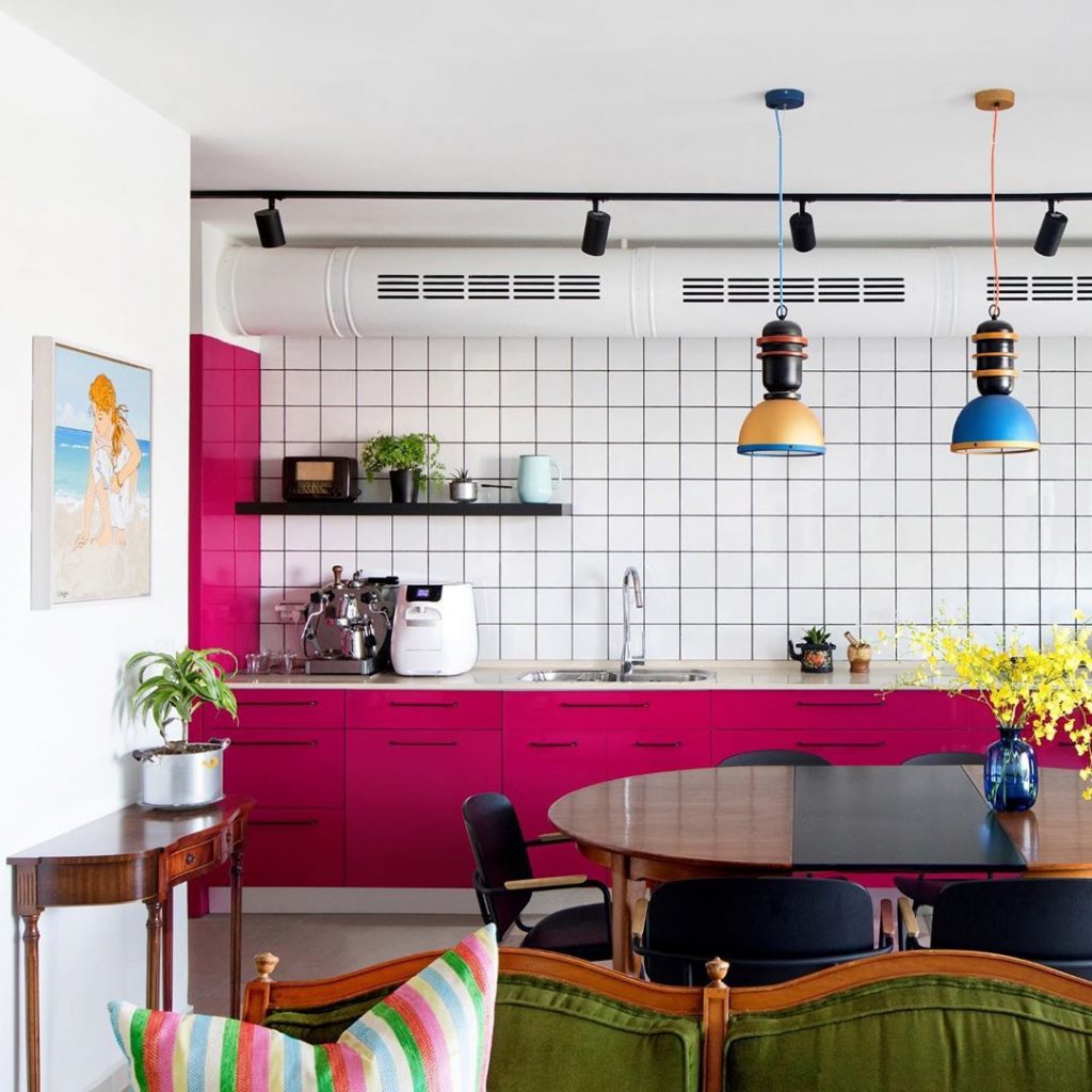 Hot pink kitchen cabinets modern trend 2020