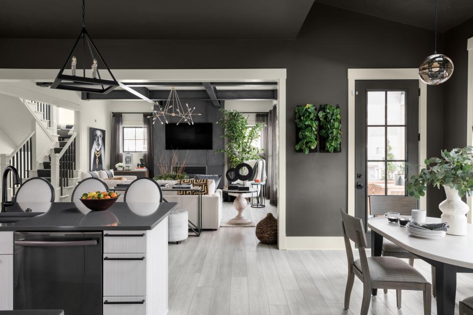 kitchen decor with black walls and ceiling