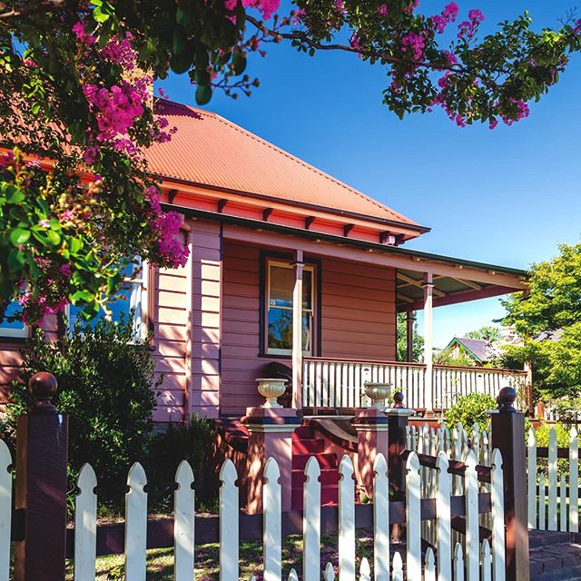 Pink painted country house exterior