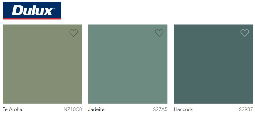 Dulux Paint Trend 2020 Green, Te Aroha, Jadeite and Hancock