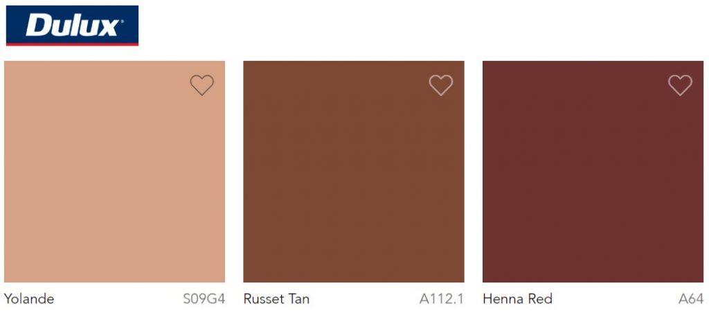 Dulux Paint Trend 2020 Yolande, Russet Tan and Henna Red