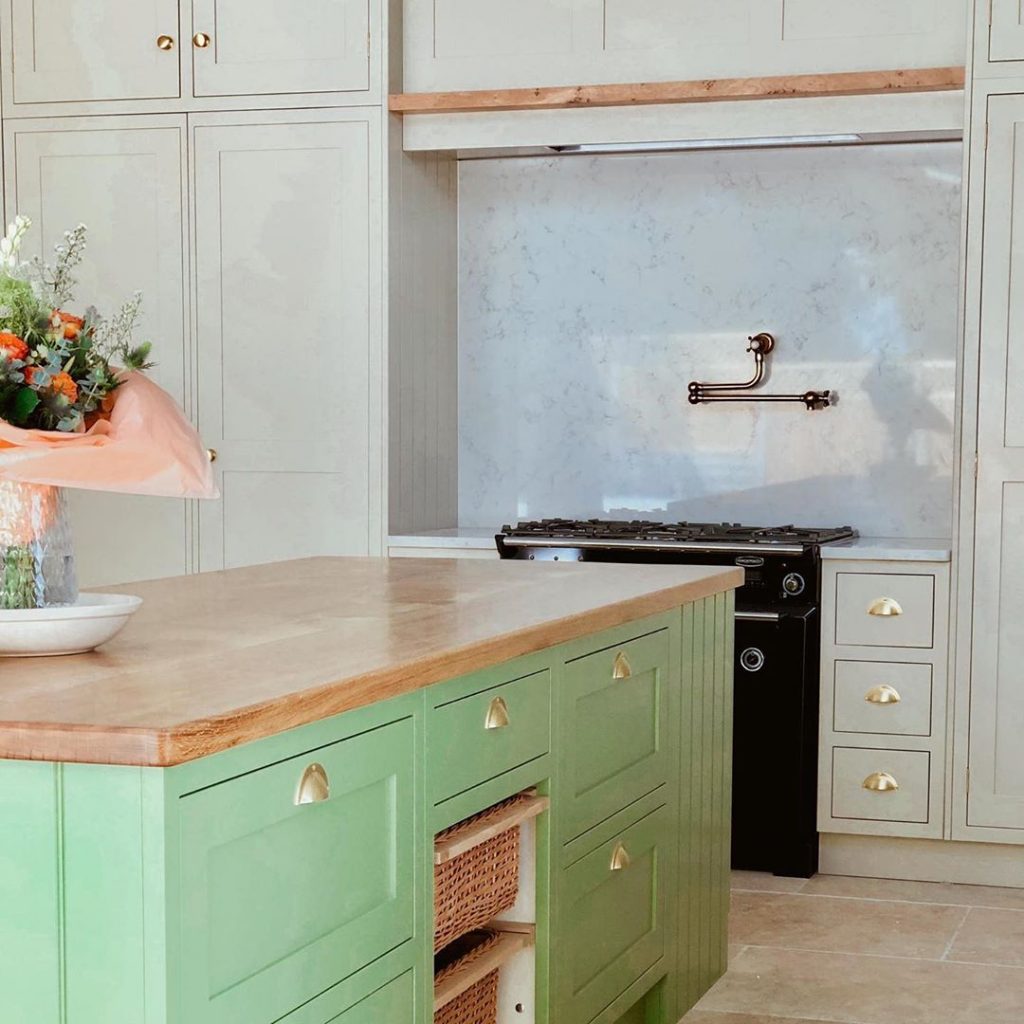 Farrow & Ball Yeabridge Green painted kitchen island