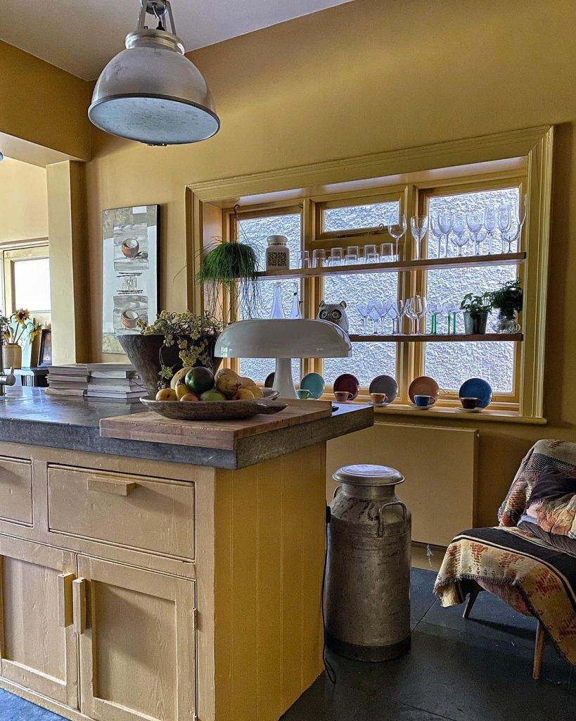 Farrow & Ball India Yellow Kitchen Cabinets and Walls