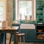Green Tiles and Green Kitchen Cabinets