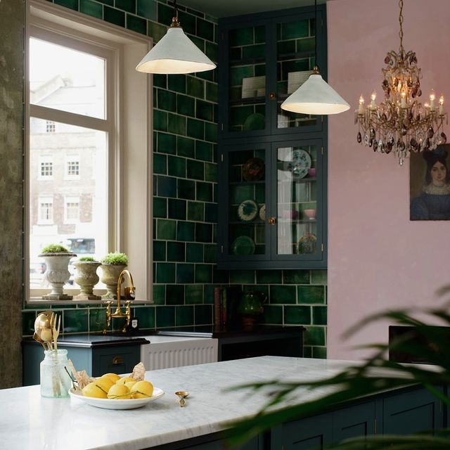 Green Tiles and Green Kitchen Cabinets - Interiors By Color