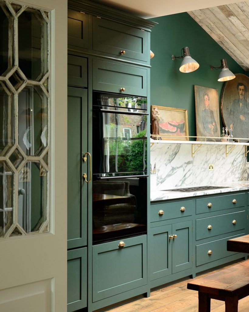 Green painted kitchen cabinets renovation