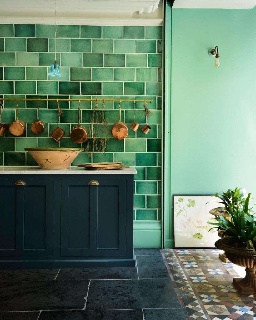 Handmade tiles green kitchen renovation