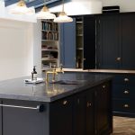 Kitchen Design Dark Blue Cupboards and Dark Benchtop