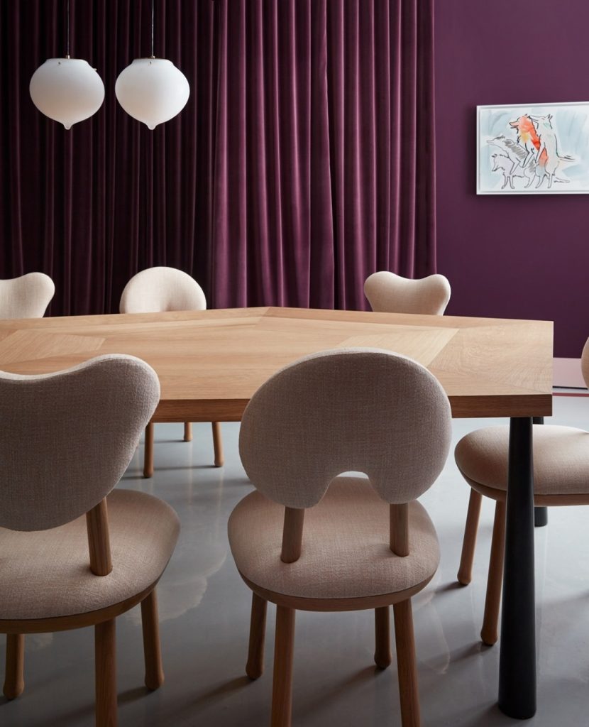 Modern Dining in Neutrals and Purple