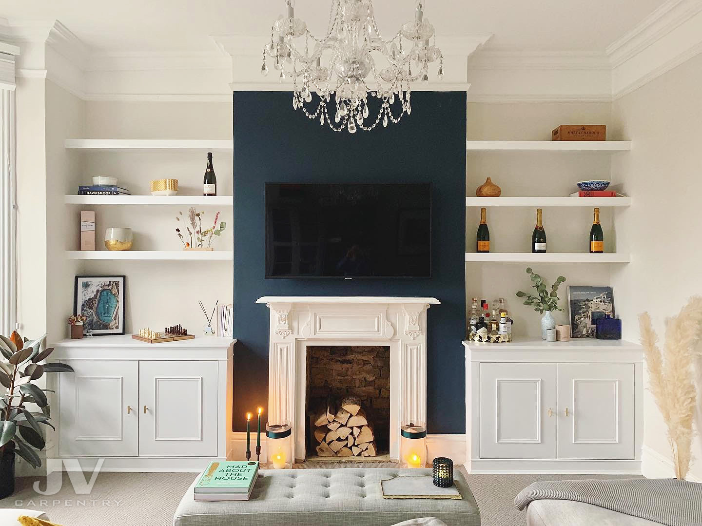 living room cupboards and shelves