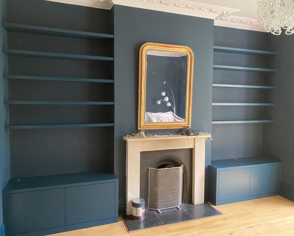 Build-in-bookshelves-with-hague-blue-paint