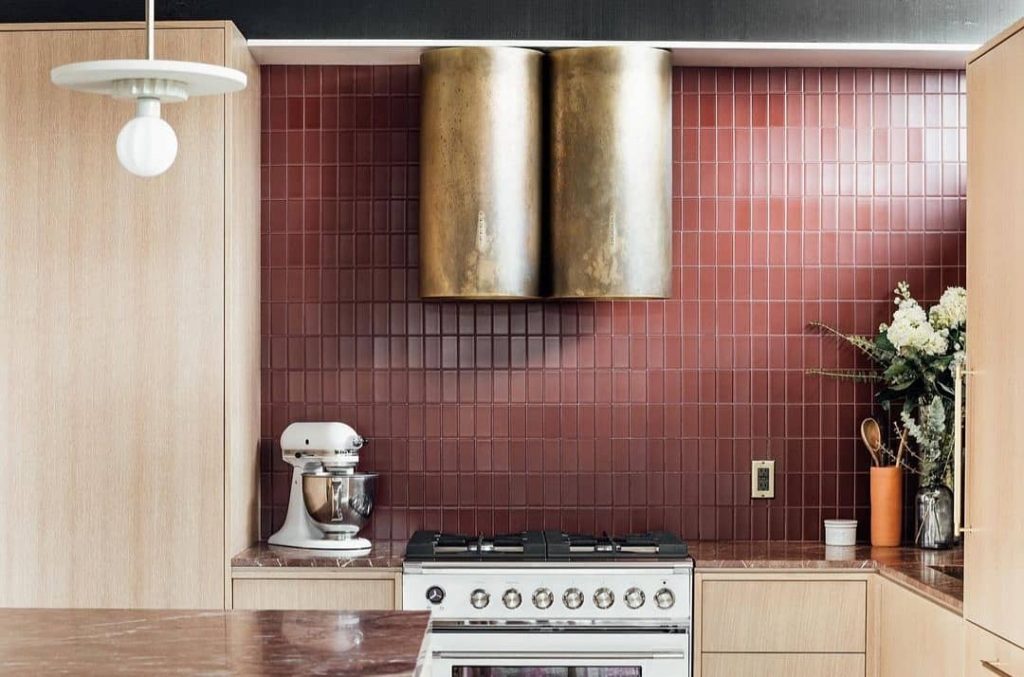 Burgundy red tile kitchen red marble countertop