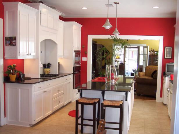 Kitchen with red painted walls