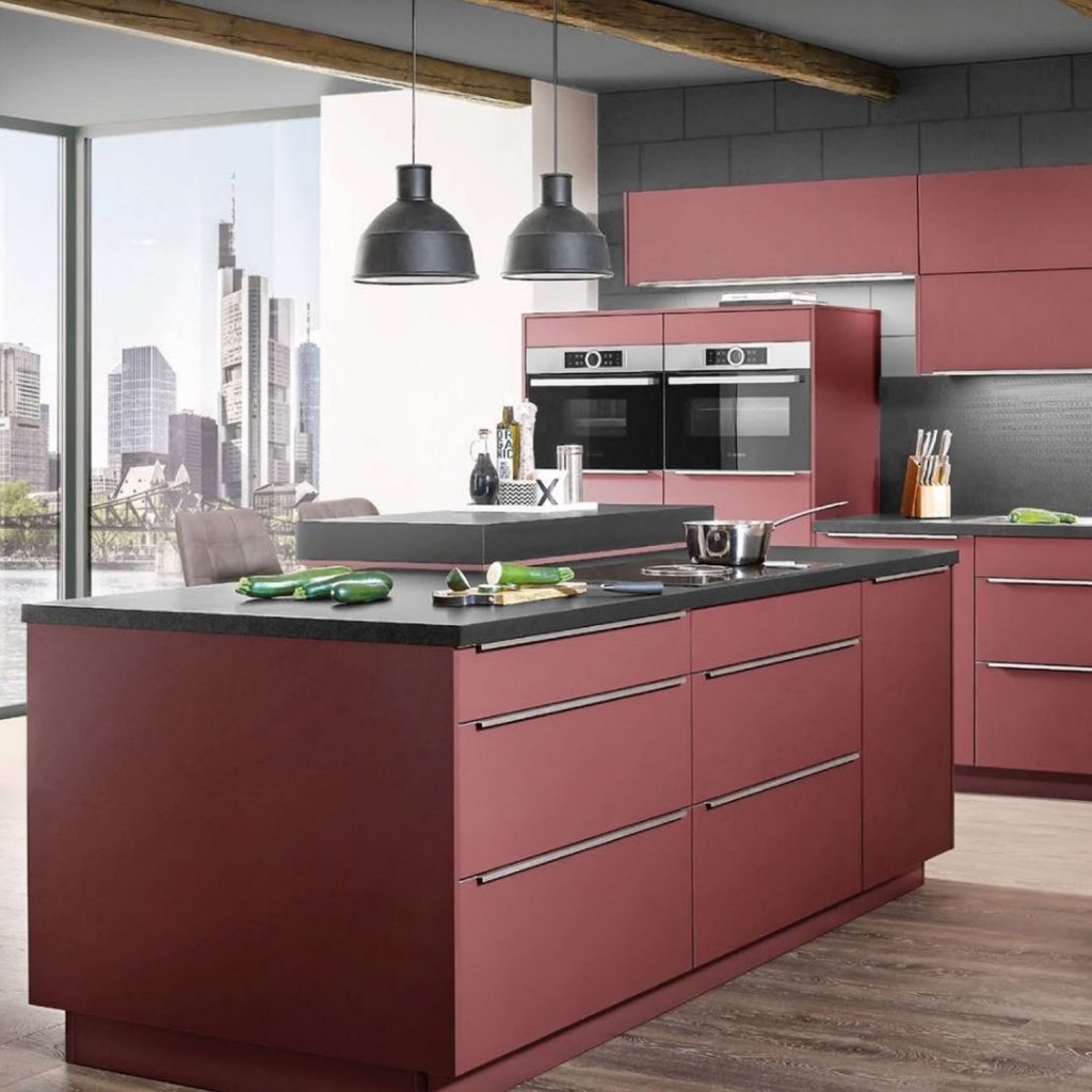 Modern contemporary kitchen cabinets in opaque red