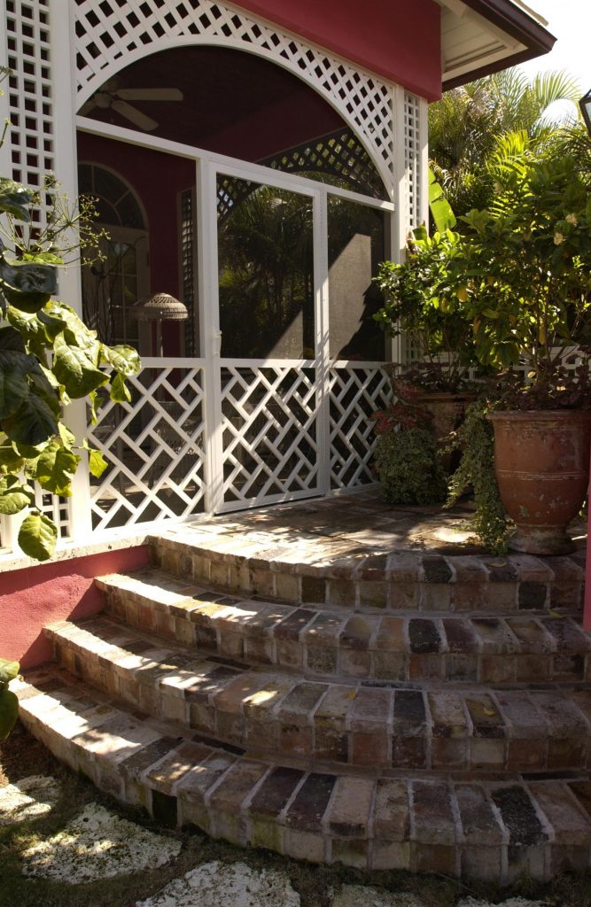 pink house exterior steps