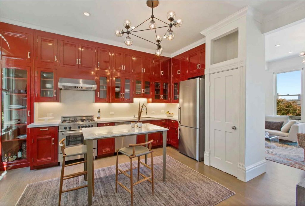 red lacquered kitchen cabinets