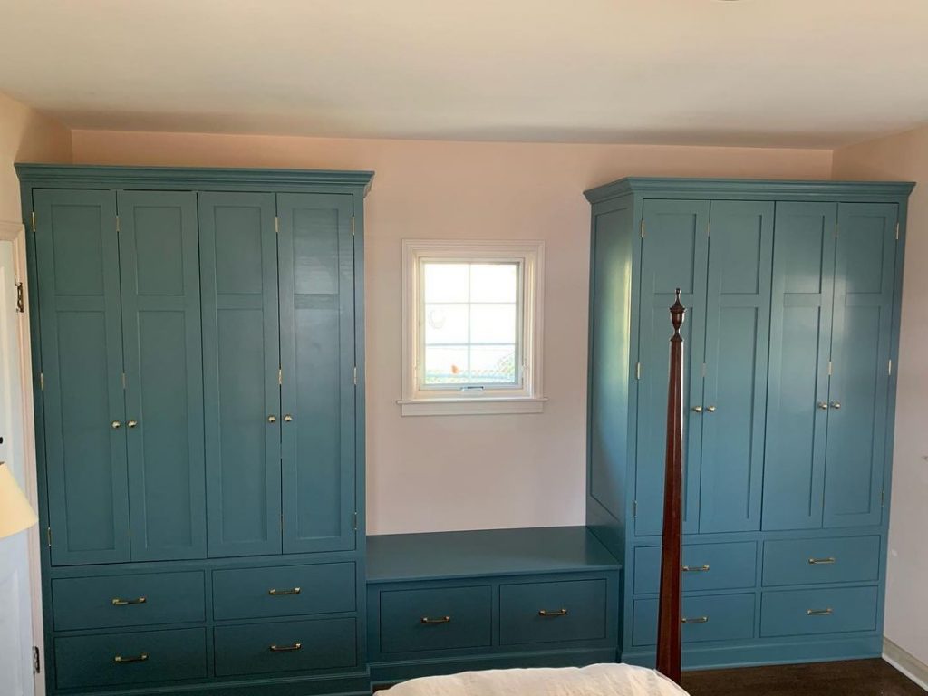 Benjamin Moore Aegean Teal painted custom closet