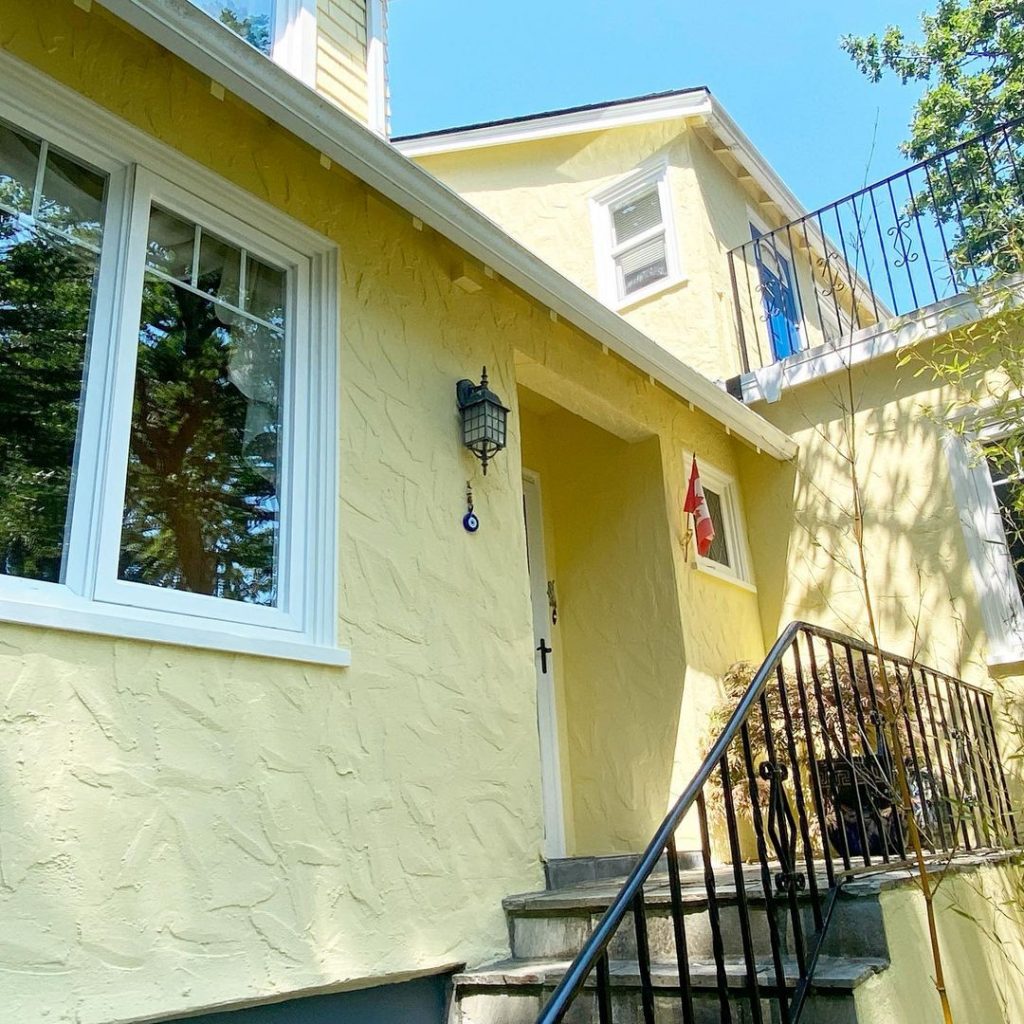 Benjamin Moore Hawthorne yellow painted exterior