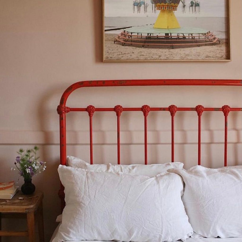 Edward Bulmer Paint Jonquil painted walls and red painted bedframe