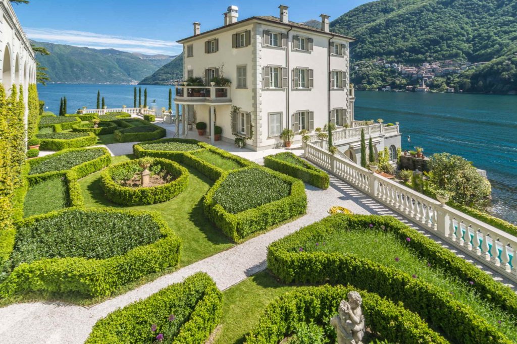 Formal manicured gardens in a house by the lake