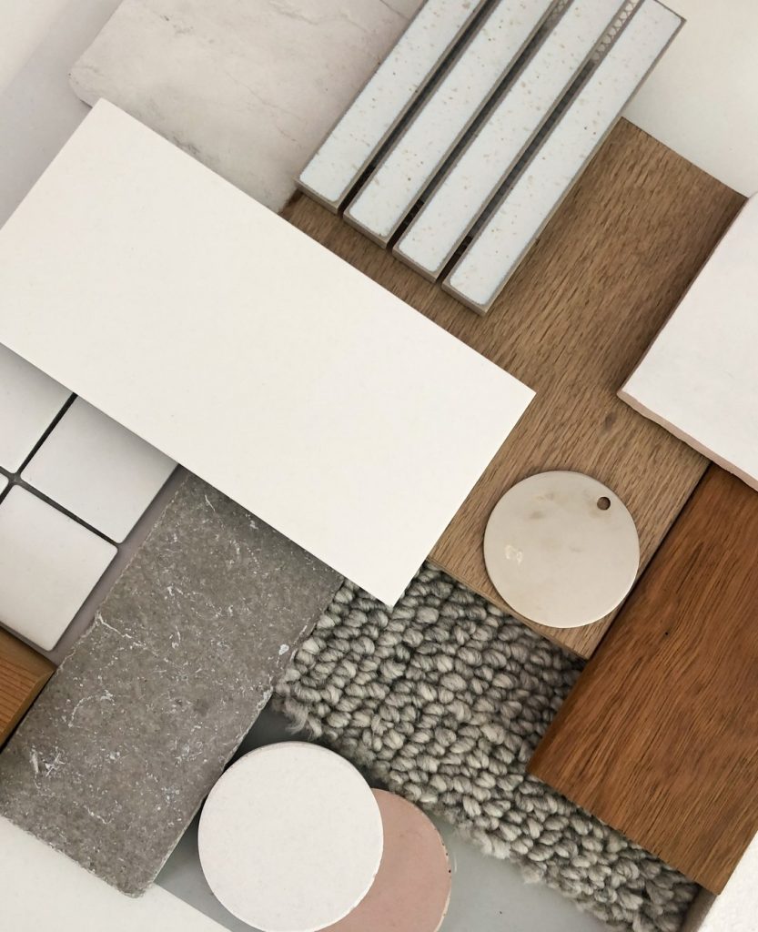 Fresh white and pale grey palette material board interior