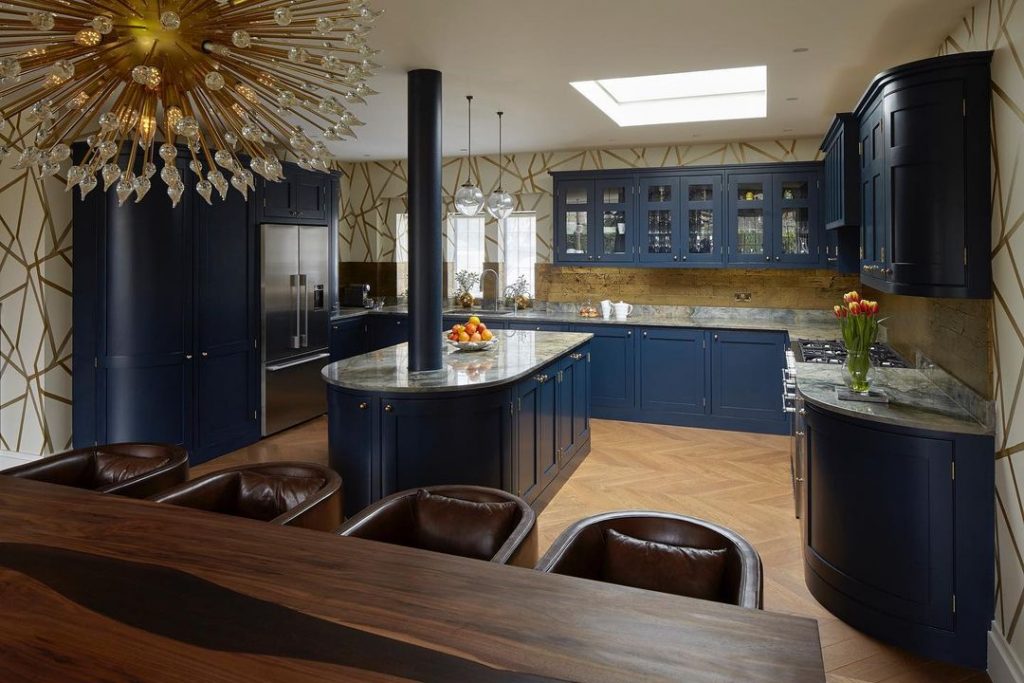 Little Greene Paint Basalt painted kitchen blue with bronze