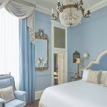 Luxury Bedroom Painted in Little Greene Paint Bone China Blue