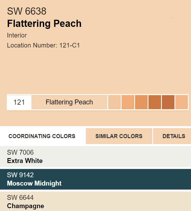 Sherwin Williams Flattering Peach SW 6638 coordinating colors