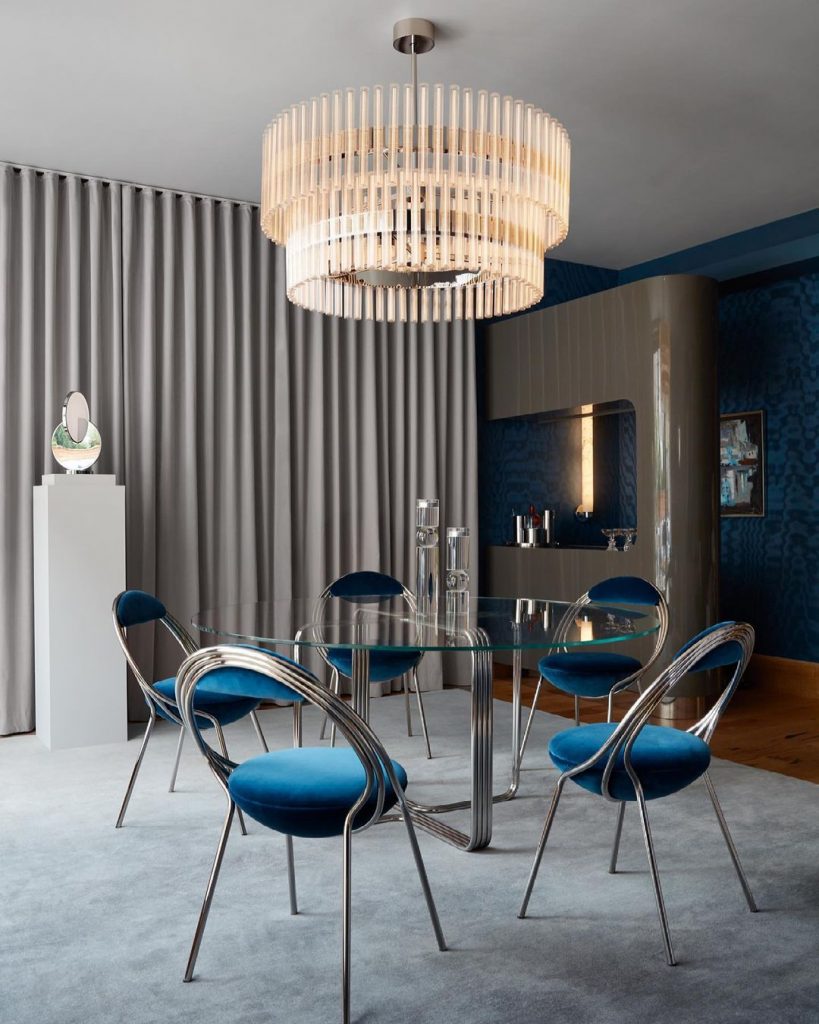 Teal blue contemporary interior dining