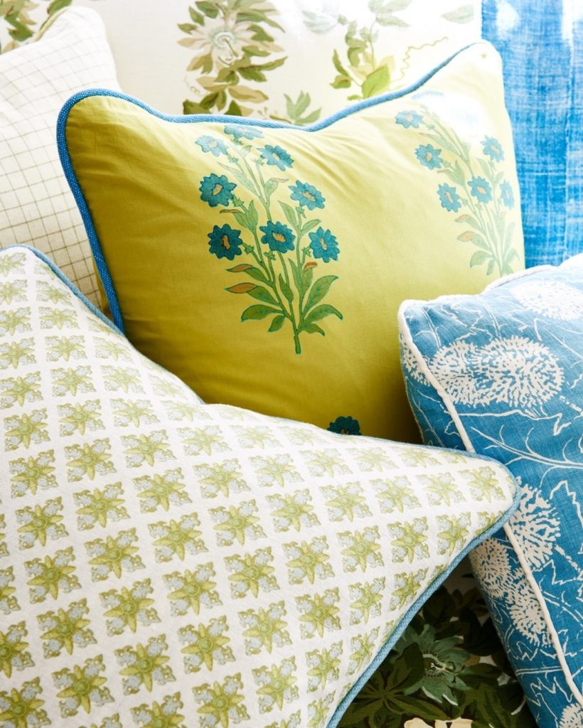 green and blue throw pillows