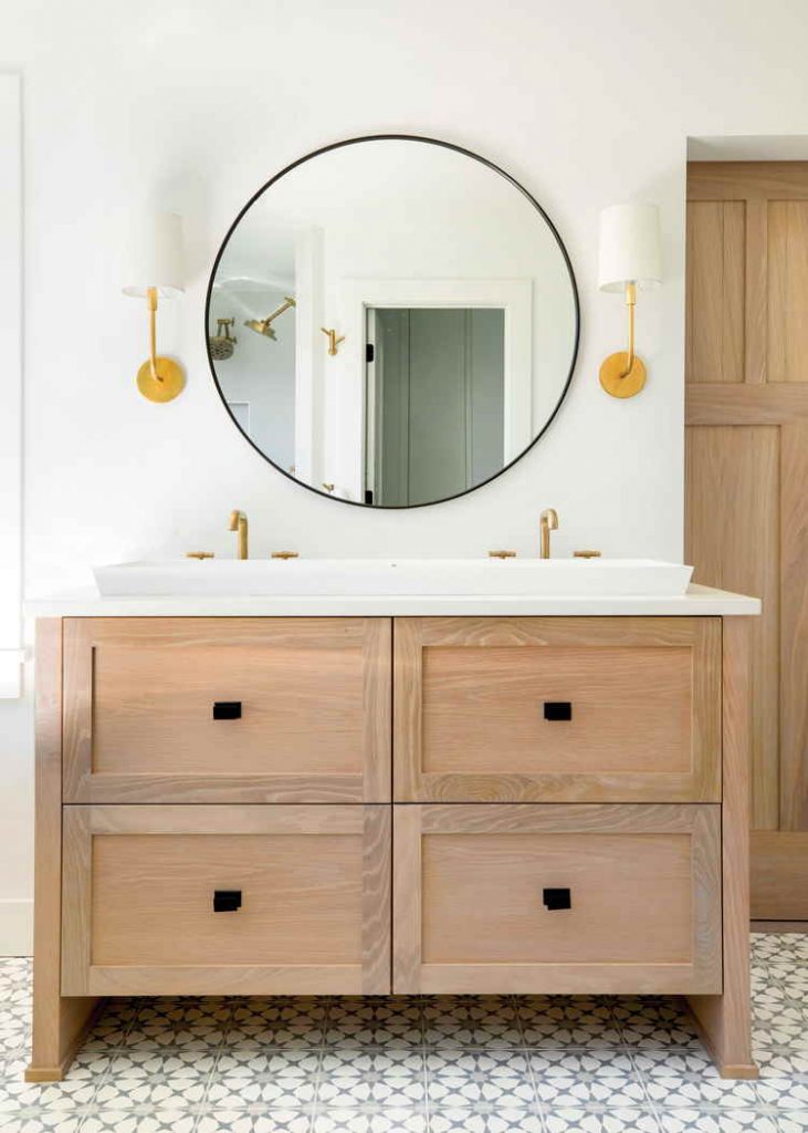 wood and white farmhouse bathroom