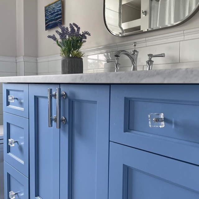 Benjamin Moore Blue Dragon painted cabinets