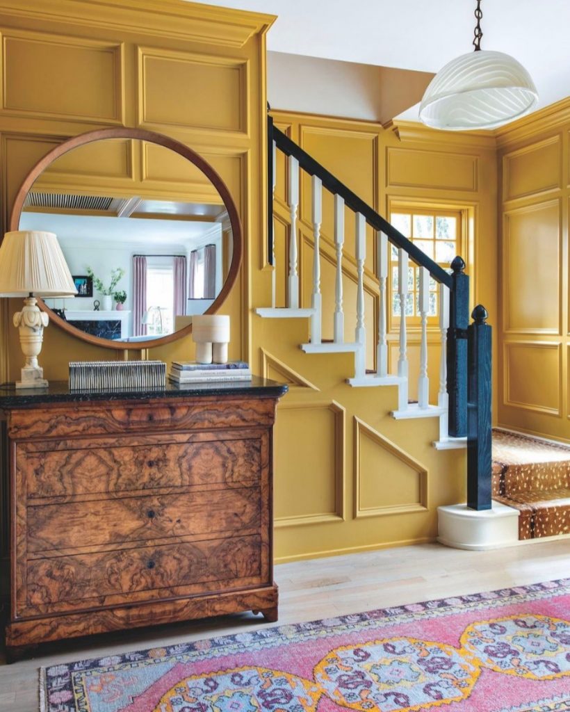 Benjamin Moore Golden Bounty hallway mustard yellow paint color