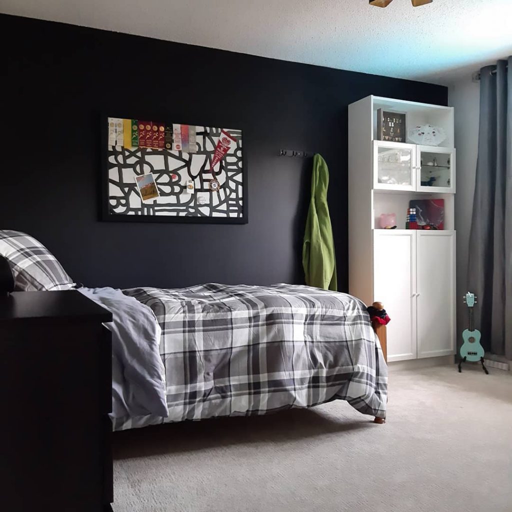 Benjamin Moore Onyx Black painted bedroom walls