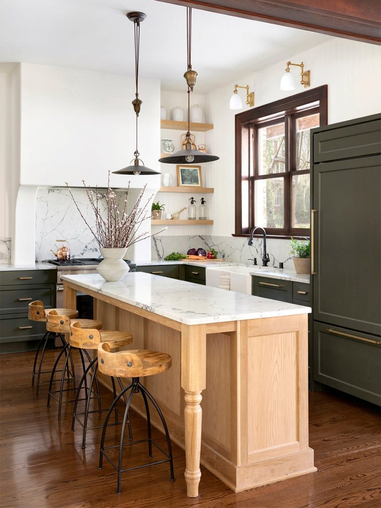 Benjamin Moore Southern Vine painted kitchen cabinets