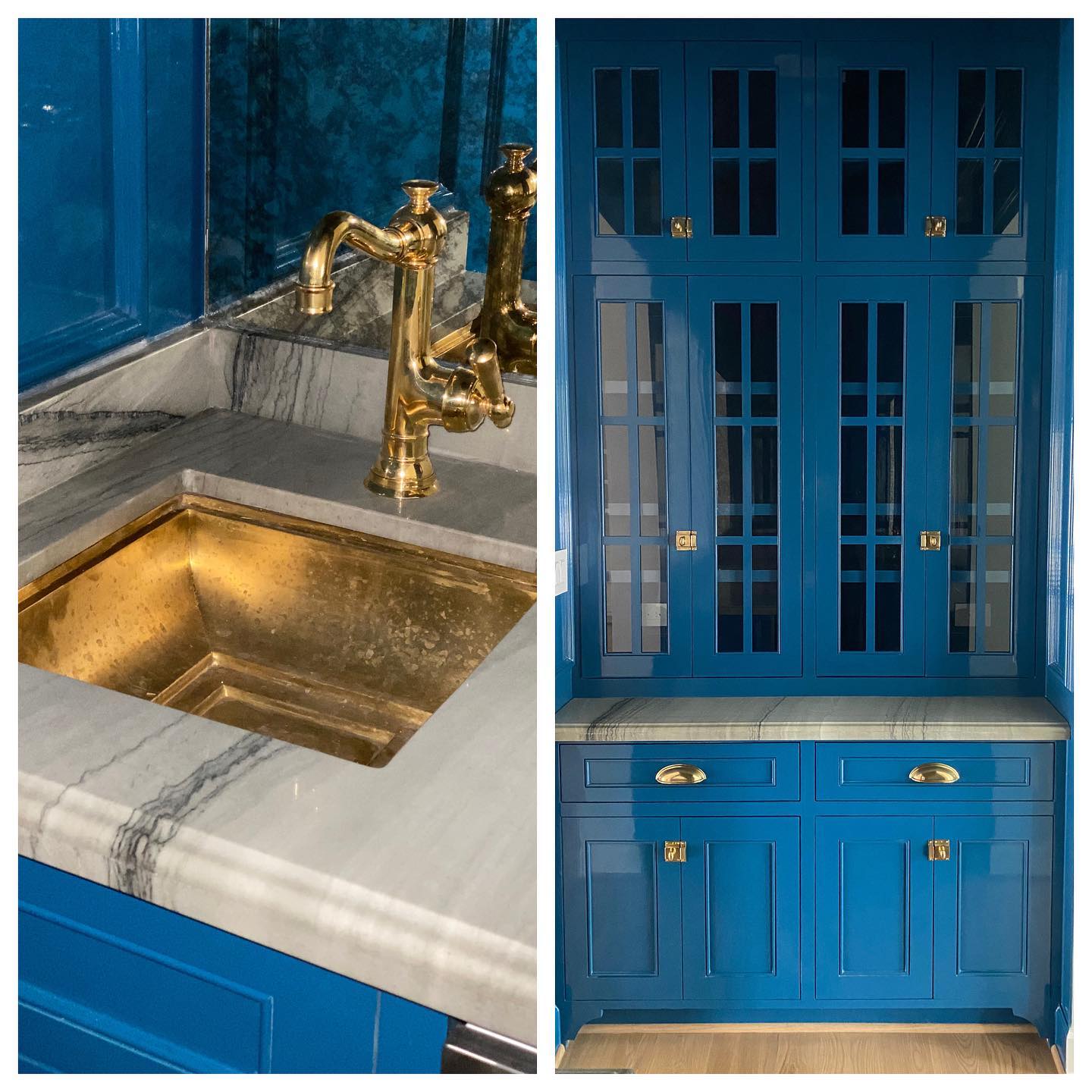 Blue and Brass Interior Kitchen Design - Interiors By Color