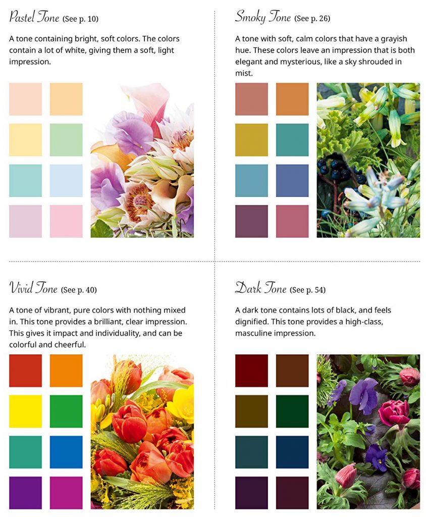 four tones color schemes from flowers