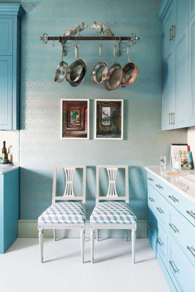 Benjamin Moore Grandma's Sweater sky blue painted kitchen cabinets
