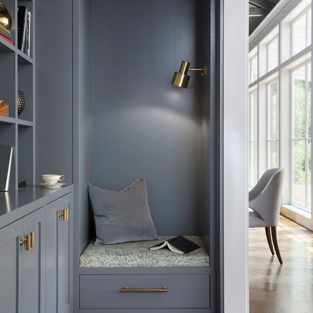 Benjamin Moore Gray Shower reading nook