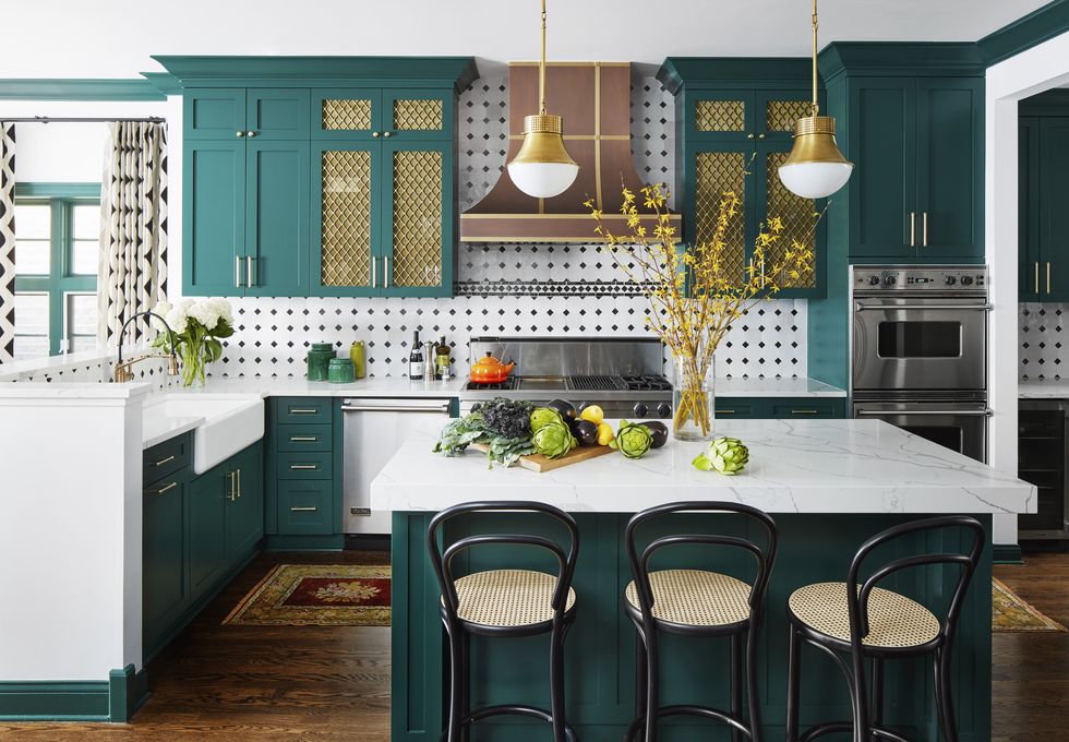 Kitchen in Rich Green and Brass