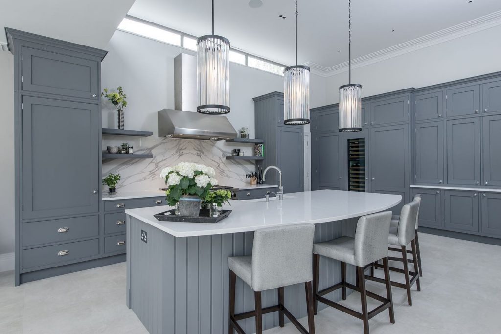 Grey Kitchen Painted in Mylands Drury Lane and Leadenhall