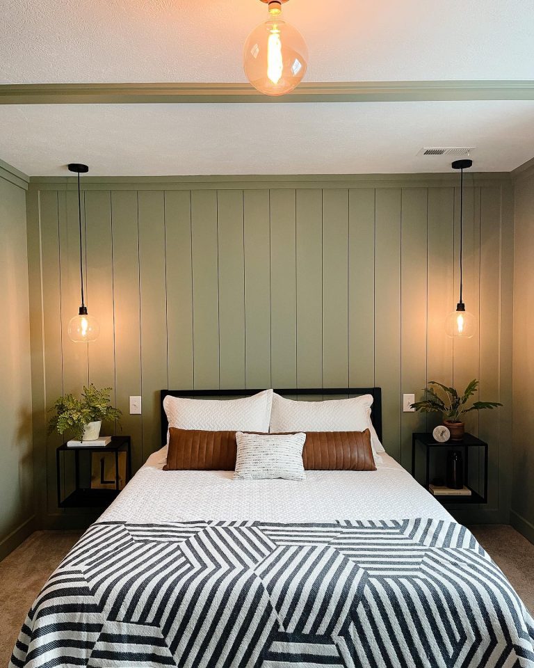 SherwinWilliamsEvergreenFogbedroommodernfarmhouse Interiors By