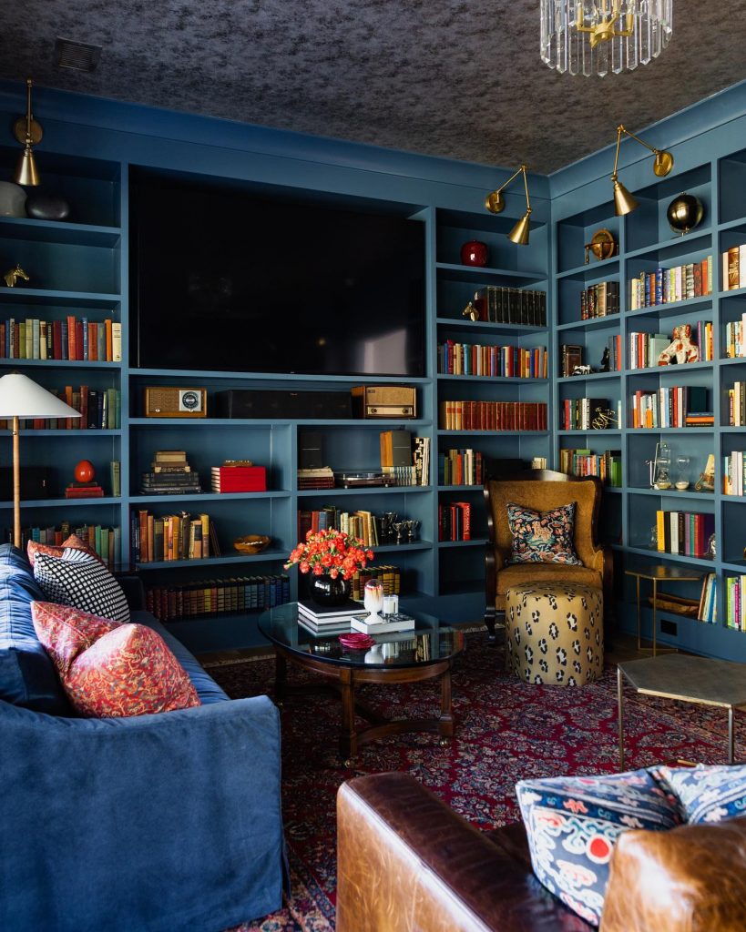 Teal Blue Home Library - Interiors By Color