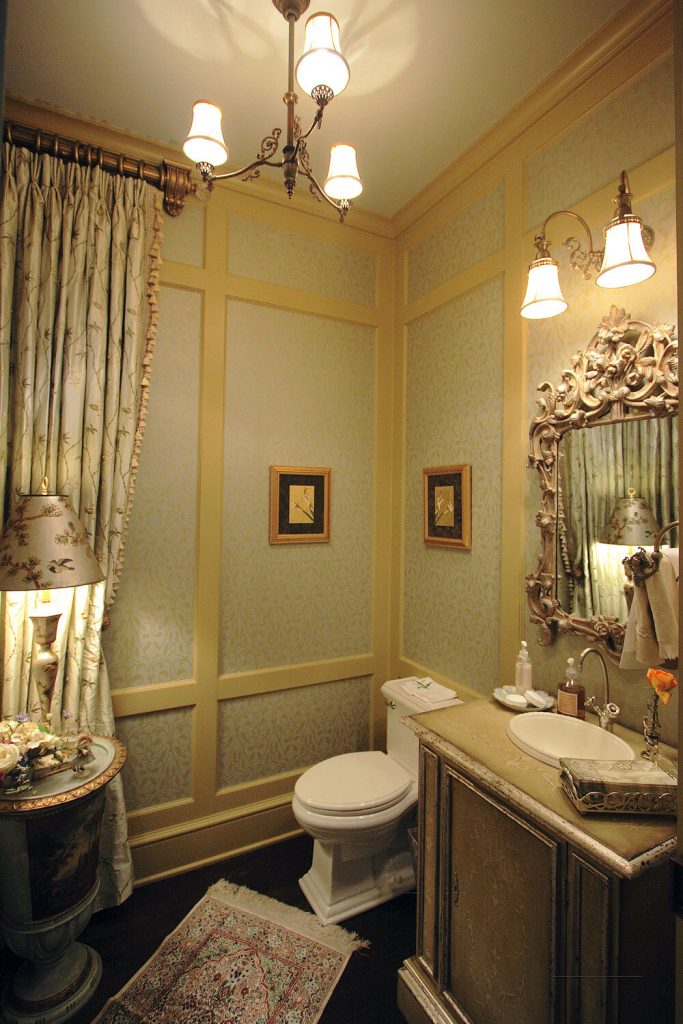 Traditional-Powder-Room-Paneled-Wallpaper-Walls